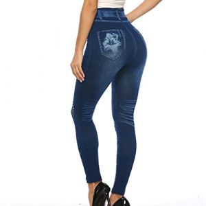 Nyybw Denim Leggings for Women High Waist Stretch Skinny Jeans Look Jeggings Slim Tummy Control Cutout Ripped Yoga Leggings