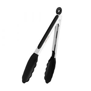 Kitchen Tongs, 9 Inch Cooking Tongs, Non Stick Grilling Tongs for BBQ, Buffet, Cooking and Serving Food (Black)