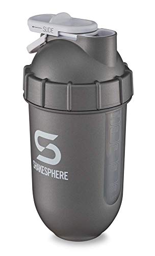 ShakeSphere Tumbler VIEW: Protein Shaker Bottle with Side Window, 24oz ● Capsule Shape Mixing ● Easy Clean Up ● No Blending Ball Needed ● BPA Free ● Mix & Drink Shakes, Smoothies, More (Gun Metal)