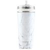 Ice Shaker 26oz Stainless Steel Tumbler as seen on Shark Tank | Vacuum Insulated Bottle with Flex Lid and Straw for Hot and Cold Drinks (White Marble) | Gronk Shaker