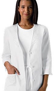 Cherokee Women's 3/4 Sleeve Embroidered Jacket, White, X-Large