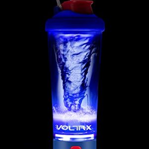 VOLTRX Electric Shaker Bottle - VortexBoost Portable USB C Rechargeable Protein Shake Mixer, Shaker Cups for Protein Shakes and Meal Replacement Shakes, BPA Free, Waterproof, Colored Light Base, 24 oz, Blue