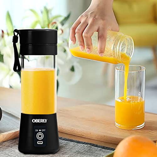 Portable Blender for Shakes and Smoothies, OBERLY Personal Blender for Protein with USB Rechargeable, 6-Point Stainless Steel Blades, 13oz Travel Cup for Gym, Car, Office, On the Go