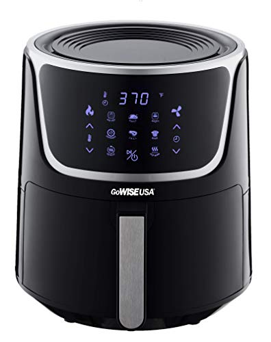 GoWISE USA GW22956 7-Quart Electric Air Fryer with Dehydrator & 3 Stackable Racks, Led Digital Touchscreen with 8 Functions + Recipes, 7.0-Qt, Black/Silver