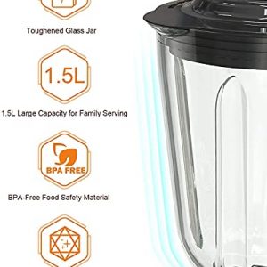 Blender for Shakes and Smoothies, Professional Ice Crusher Blender Machine Countertop Blender for Making Milkshakes and Smoothies, Multifunctional Glass Jar Blender with 2 Speeds and Pulse Function