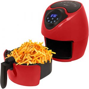 Deco Chef XL 14.5 Cup 3.7 QT Digital Air Fryer Cooker With 7 Smart Programs, Healthy Oil Free Cooking, LED Touch Screen, Non-Stick Coated Basket, Timer, and Cookbook (Red)