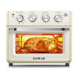 Dawad Air Fryer Toaster Oven Countertop Small Space Retro Cream White , Air Fryer Oven Combo 1500W ,10 Inch Pizza 7 lbs Chicken ETL Certified ,Accessories & Recipes