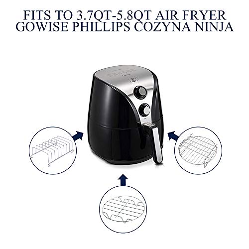 SIK Air Fryer Accessories 5PCS for GoWISE COSORI Philips Ninja Air Fryer, Fit 3.2- 5.8QT Deep Hot Air Fryer with Skewer Rack，Metal Holder, Toast Rack, Oil Brush, Food Tong, Dishwasher Safe BPA Free