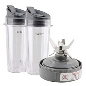 Anbige Replacement Parts Blade and 2pcs 16oz cups with lids,Compatible with Ninja Blender Accessories for Ninja BL660 BL770 BL740 BL771 BL773CO (6 Fins) Grey