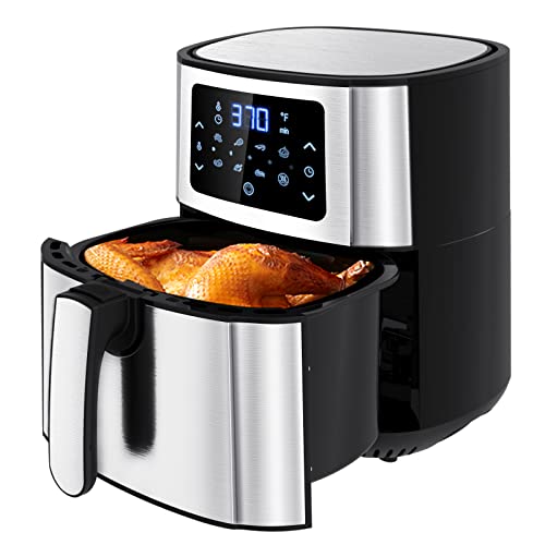 Air Fryer, Nebulastone 6Qt Airfryer with 8 Presets, Rapid Frying Electric Hot Oven Oilless Cooker, LED Digital Screen,Stainless Steel, Preheat, ETL Listed, Nonstick Basket and Easy Clean,72+Recipes