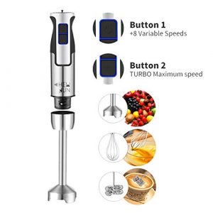 CHEW FUN Multipurpose Immersion Hand Blender Poweful 500 Watt,9-Speed,High Power Low Noise,3-in-1 includes Detachable Chopper ,Egg Whisk,Milk Frother