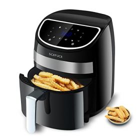 SCEFUCE 3.7QT Mini Air Fryer & Oilless Electric Hot Vortex Smart Digital freidora de aire, One Touch Screen with 8 Cooking Functions, Cookbook, Non-stick Detachable Basket, ETL Certified, 1000-Watt, Black