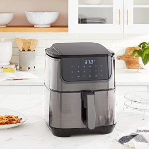 GoWISE USA 7-Quart Air Fryer & Dehydrator MAX STEEL XL- with Touchscreen Display with Stackable Dehydrating Racks with Preheat & Mute Functions + 100 Recipes (Black Stainless Steel)