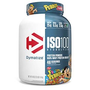 Dymatize ISO100 Hydrolyzed Protein Powder, 100% Whey Isolate Protein, 25g of Protein, 5.5g BCAAs, Gluten Free, Fast Absorbing, Easy Digesting, Fruity Pebbles, 3 Pound (Packaging May Vary)