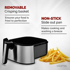 Gourmia GAF635 Digital Multi Mode Air Fryer - Oil-Free Healthy Cooking - 8 Preset Cook Modes - 6-Quart Capacity - Stainless Steel - Removable, Dishwasher-Safe Basket - Free Recipe Book Included