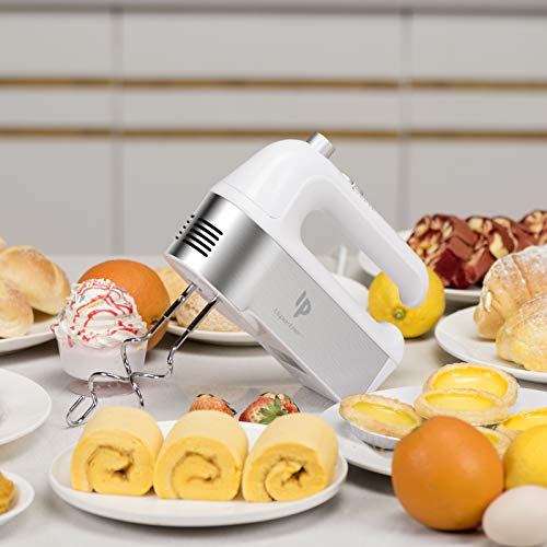 Hand Mixer Electric, 450W Kitchen Mixers with Scale Cup Storage Case , Turbo Boost / Self-Control Speed + 5 Speed + Eject Button + 5 Stainless Steel Accessories , For Easy Whipping Dough ,Cream ,Cake