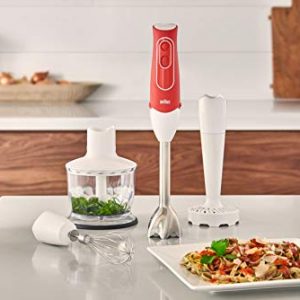 Braun MultiQuick 5 Immersion Hand Blender Patented Technology-Powerful 350 Watt-Dual Speed-Includes Beaker, Whisk, 2-Cup Chopper, Masher, 536, Red
