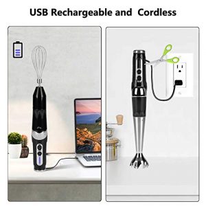 Cordless Hand Blender Rechargeable, Powerful Variable Speed Control with 21-Speed Immersion Stick Blender , Portable Electric Hand Mixer