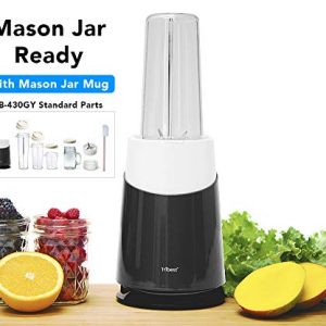 Tribest PB-430GY-A Personal Blender II, Mason Jar Ready Personal Blender with Mason Jar Mug, Gray