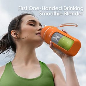 GREECHO Portable Blender, One-handed Drinking Mini Blender for Shakes and Smoothies, 12 oz Personal Blender with Rechargeable USB, Made with BPA-Free Material Portable Juicer, Vivid Orange