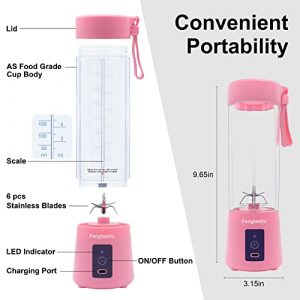 Portable Blender for Shakes and Smoothies Personal Blender USB Rechargeable Small Smoothie Blender (Pink)