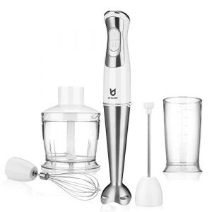 Immersion Hand Blender, UTALENT 5-in-1 8-Speed Stick Blender with 500ml Food Grinder, BPA-Free, 600ml Container,Milk Frother,Egg Whisk ,Puree Infant Food, Smoothies, Sauces and Soups - White