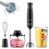 Immersion Hand Blender, Vezzio 1000W 4-in-1 Multifunctional Stick Blender with Two Speed Adjustable, Electric Handheld Blender with 600ml Mixing Beaker, 500ml Chopper, Whisk for Smoothies, Puree Baby Food, Sauce and Soup, Black