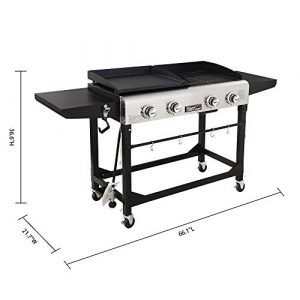 Royal Gourmet GD401C 4-Burner Portable Propane Flat Top Gas Grill and Griddle Combo, Black
