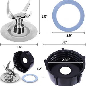 Blender Blade for Oster Osterizer, 6 Point Fusion Blade 4980 4961 Replacement Parts, 4902 ABS Blender Jar Bottom and Blender Parts Rubber Seal Gasket