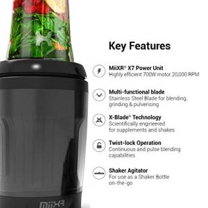 PROMiXX MiiXR X7 Personal Blender for Shakes and Smoothies - 8 Piece Set - with Performance Nutrition Protein Mixer X-Blade and Shaker Bottle Agitator, Smoothie Blender / Maker, Highly Efficient 700W