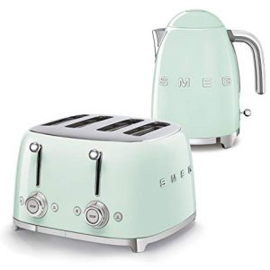 Smeg 50s Retro 4-Slot Toaster TSF03 Bundle with Smeg KLF03 Electric Kettle (Pastel Green)