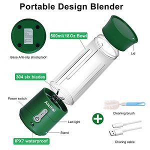 Portable Blender for Shakes and Smoothies,18 Oz Personal Blender ,150W Powerful Smoothie Blender with Rechargeable USB,2000mAh Mini Blender cup for Juice Crushed Ice Sports Travel,with 6 Blades