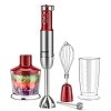 REDMOND Immersion Hand Blender, 5-in-1 Emmersion Handheld Electric Blender with 12 Speed and Turbo Mode, Titanium Steel Blades, Stainless Steel Stick for Kitchen, Red