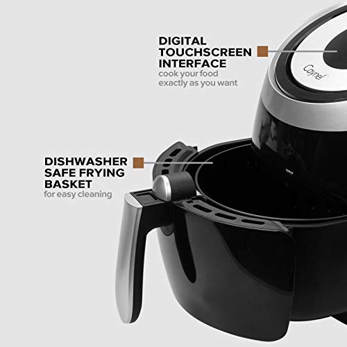 CAYNEL Digital Air Fryer XL (4.2QT Basket 5L Frying Pot) Touchscreen Programmable Deep Oven Cooker with 7 Cook Presets, Detachable Double Basket - Black, 1500W