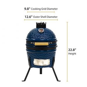 VESSILS 13 Inch Kamado Charcoal BBQ Grill Stand Style – Heavy Duty Ceramic Barbecue Smoker and Roaster with Built-in Thermometer and Stainless Steel Grate