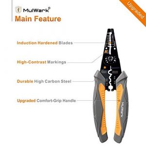 MulWark 8" Heavy Duty Multi-Purpose Electrical Wire Stripping Tool (22 AWG - 8 AWG) Strippers, Snips, Crimpers & Pliers Insulated with Cutter, Best Tool For Professional Electrician - Upgraded
