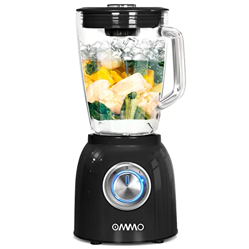 OMMO Smoothie Blender, Professional Countertop Blender with Removable Stainless Steel Blades, 51oz Glass blender for shakes and Smoothies, Nuts, Ice and Fruits