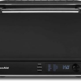 KitchenAid KCO255BM Dual Convection Countertop Toaster Oven, 12 preset cooking functions to roast, bake, fry meals, desserts, grill rack, baking pan, Digital display, non-stick interior, Matte Black (RENEWED)