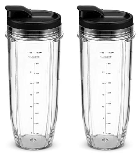 Nutri Ninja 32 oz Tritan Cups with Sip & Seal Lids. Compatible with BL480, BL490, BL640, & BL680 Auto IQ Series Blenders (Pack of 2)