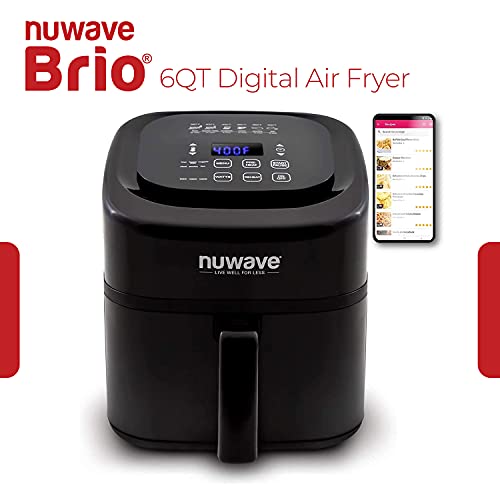 NUWAVE Brio 6-Quart Digital Air Fryer Including Non-Stick Baking Pan and Stainless-Steel Cooking Rack (6-Quart + Gourmet Kit)