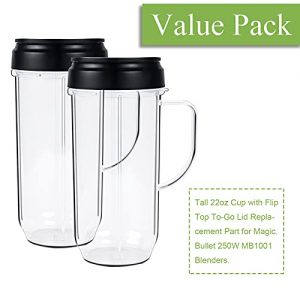 2 Pack 22 oz Tall Cup with Flip Top To-Go Lid Replacement Parts for Magic Bullet 250W MB1001 Blenders