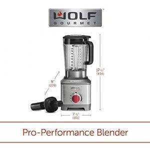 Wolf Gourmet Pro-Performance Blender, 64 oz Jar, 4 program settings, 12.5 AMPS, Blends Food, Shakes and Smoothies, Red Knob, Stainless Steel (WGBL200S)