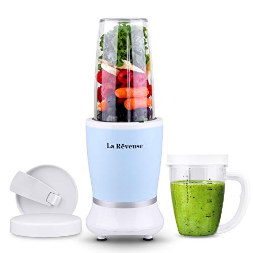 La Reveuse Personal Size Blender 250 Watts Power for Shakes Smoothies Seasonings Sauces with 1 Piece 15 oz Cup,1 Piece 10 oz Mug,BPA Free (Sky Blue)