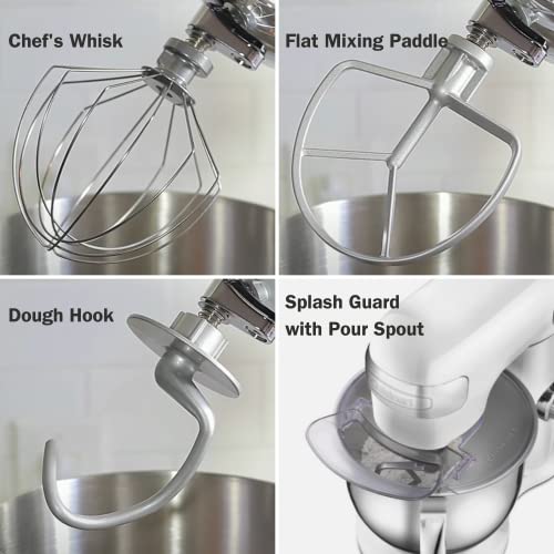 Cuisinart SM-50BC Precision Master 5.5-Quart 12-Speed Stand Mixer with Mixing Bowl, Chef's Whisk, Flat Mixing Paddle, Dough Hook, and Splash Guard with Pour Spout, Silver Lining