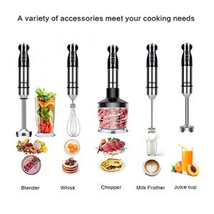 OCTAVO Hand Blender, Immersion Smart Stick, Variable Speeds,Titanium Plated Blade, 800W 5-in-1 20.3 OZ Mixing Beaker, 17 OZ Chopper, Whisk And Milk Frother Attachment, BPA-Free