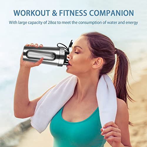 Protein Shaker Bottle,28oz Blender Bottles with shaker ball,Stainless Steel Gym Water Bottle,Leak Proof protein shaker cup,Perfect for Protein Shake Pre Workout,Inspirational Fitness Sports (Silver)