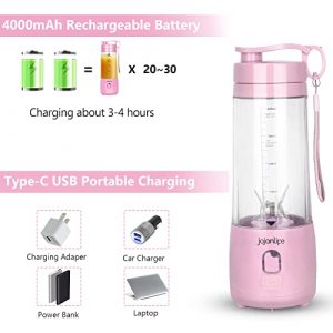 Portable Blender, Personal Size Blender for Shakes and Smoothies, 4000mAh Rechargeable Mini Travel Blender with 3D Six Blades, 13.5Oz Fruit Mixer Cup for Home, Sports, Outdoor (Upgraded, 400ML)