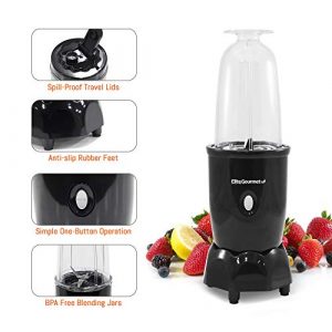 Elite Gourmet Personal Electric Drink Blender, Smoothie, Shakes, Juice, Pulse Switch, 300 Watts (7PC, Black)