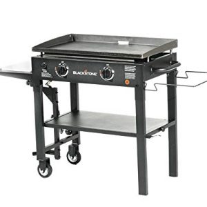 Blackstone 1853 Flat Top Gas Grill 2 Burner Propane Fuelled Rear Grease Management System 28” Outdoor Griddle Station for Camping with Built in Cutting Board and Garbage Holder, 28 Inch, Black