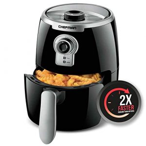 Chefman Small Ultra Quart Compact Air Fryer Healthy Cooking, 2 Qt, Nonstick, User Friendly and Adjustable Temperature Control w/ 60 Minute Timer & Auto Shutoff, Dishwasher Safe Basket, BPA-Free, Black